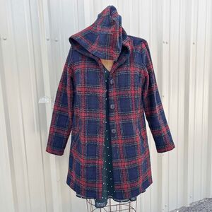 VTG Michael Tyler Hooded Plaid Wool Blend Coat M — Made in Canada